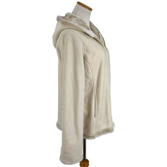 Vintage Y2K Esprit Cream Faux Suede Shearling Penny Lane Hooded Coat • Cozy Boho - Picture 8 of 16
